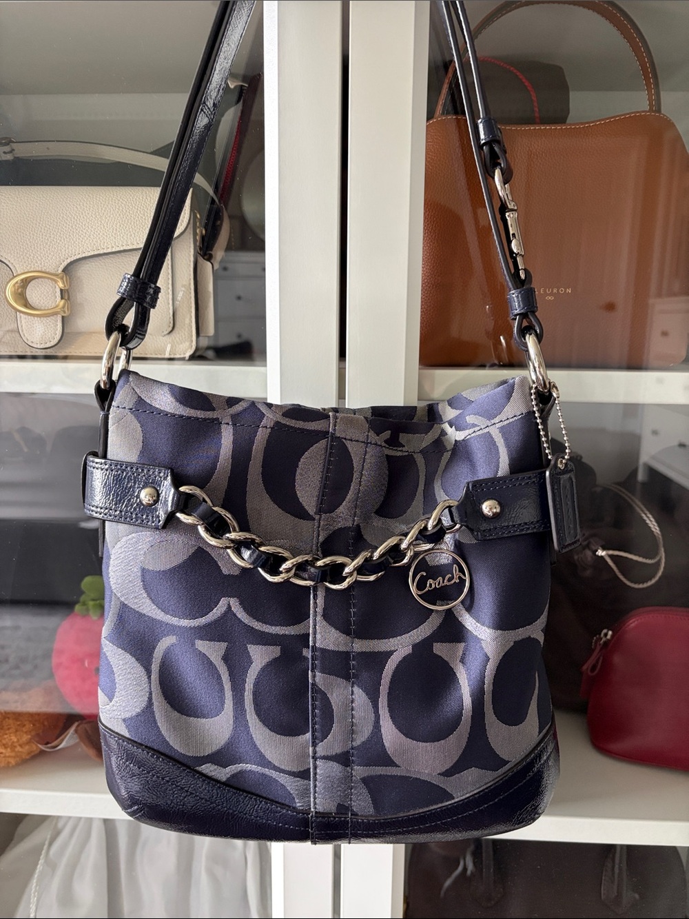 Y2K Coach Optic Signature Jacquard Navy Shoulder Bag F19820